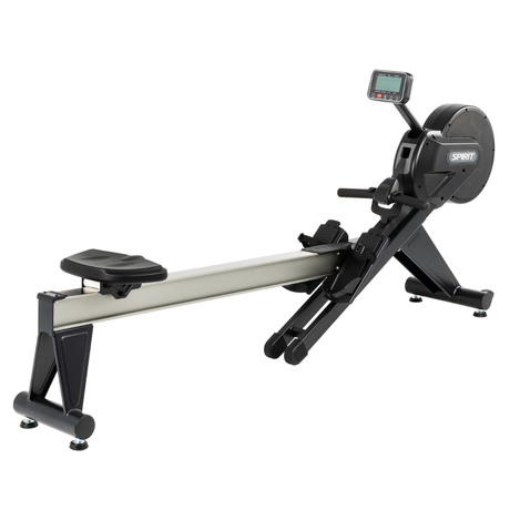 Rowing machine with digital display on a white background