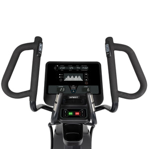 Exercise bike with digital display on a white background