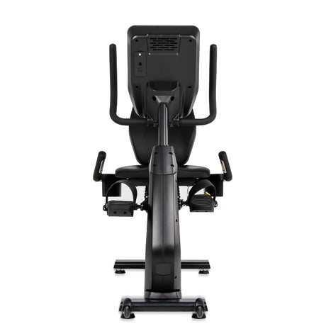 Black exercise bike on a white background