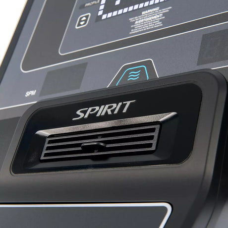 Close-up of a treadmill control panel with 'Spirit' branding.