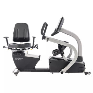 Recumbent bike with 'Spirit' branding on a white background