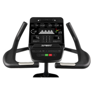 Exercise bike with digital display on a white background