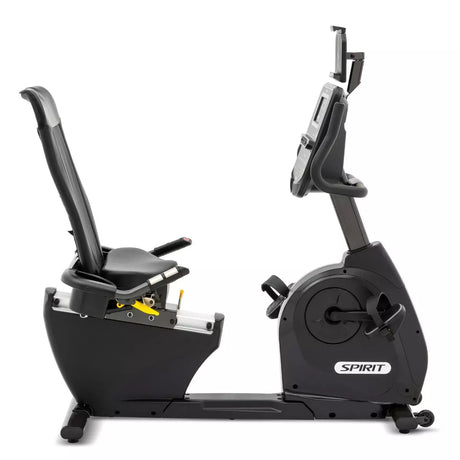 Black exercise bike with Spirit branding on a white background