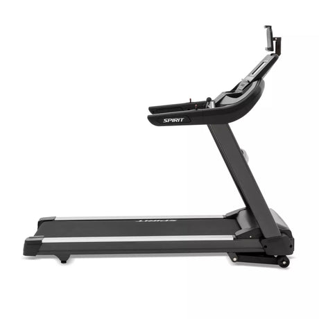 Black treadmill with 'Spirit' branding on a white background